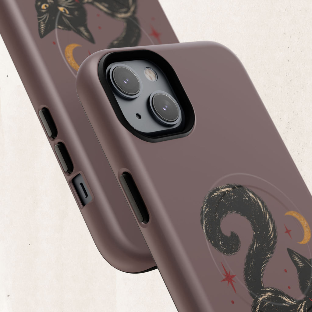 Magnetic Phone Case — Black Cat in Red Boots Design