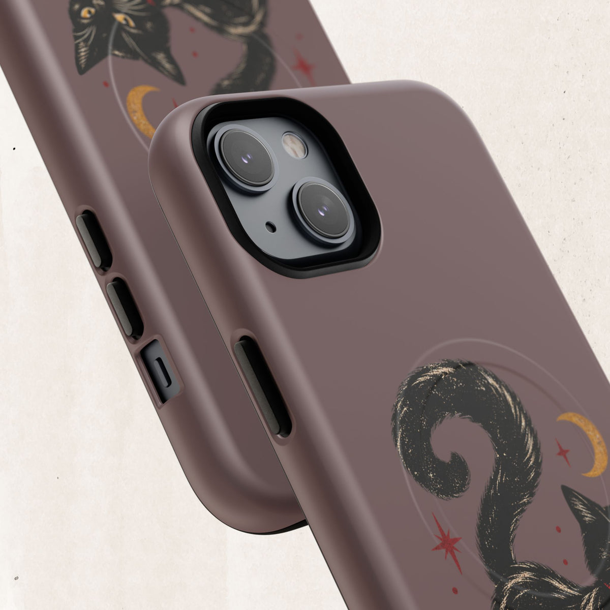 Magnetic Phone Case — Black Cat in Red Boots Design