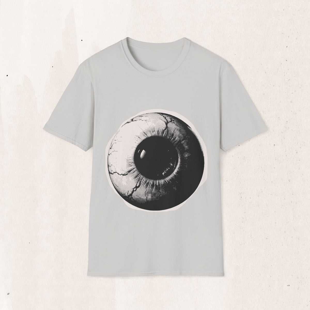 Surreal Eyeball Graphic Tee – Artsy Mid-Century Eye Shirt – Ice Grey