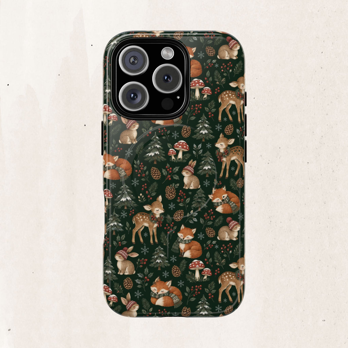 Magnetic Phone Case — Woodland Fox & Deer Holiday Pattern