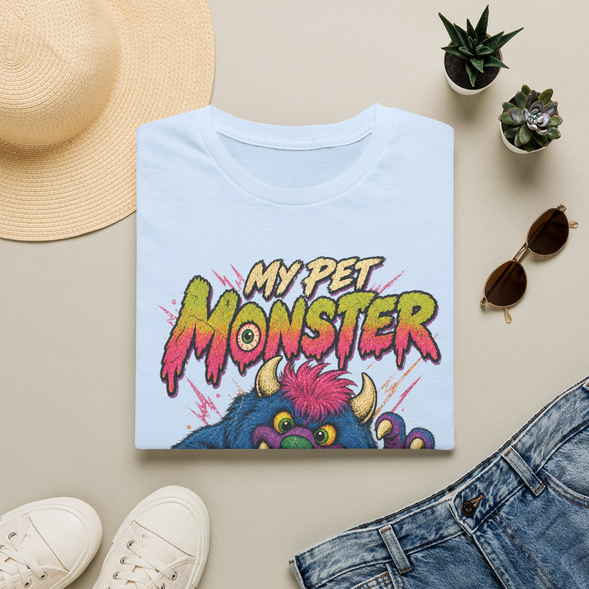 My Pet Monster Graphic Tee in Light Blue, alternate view