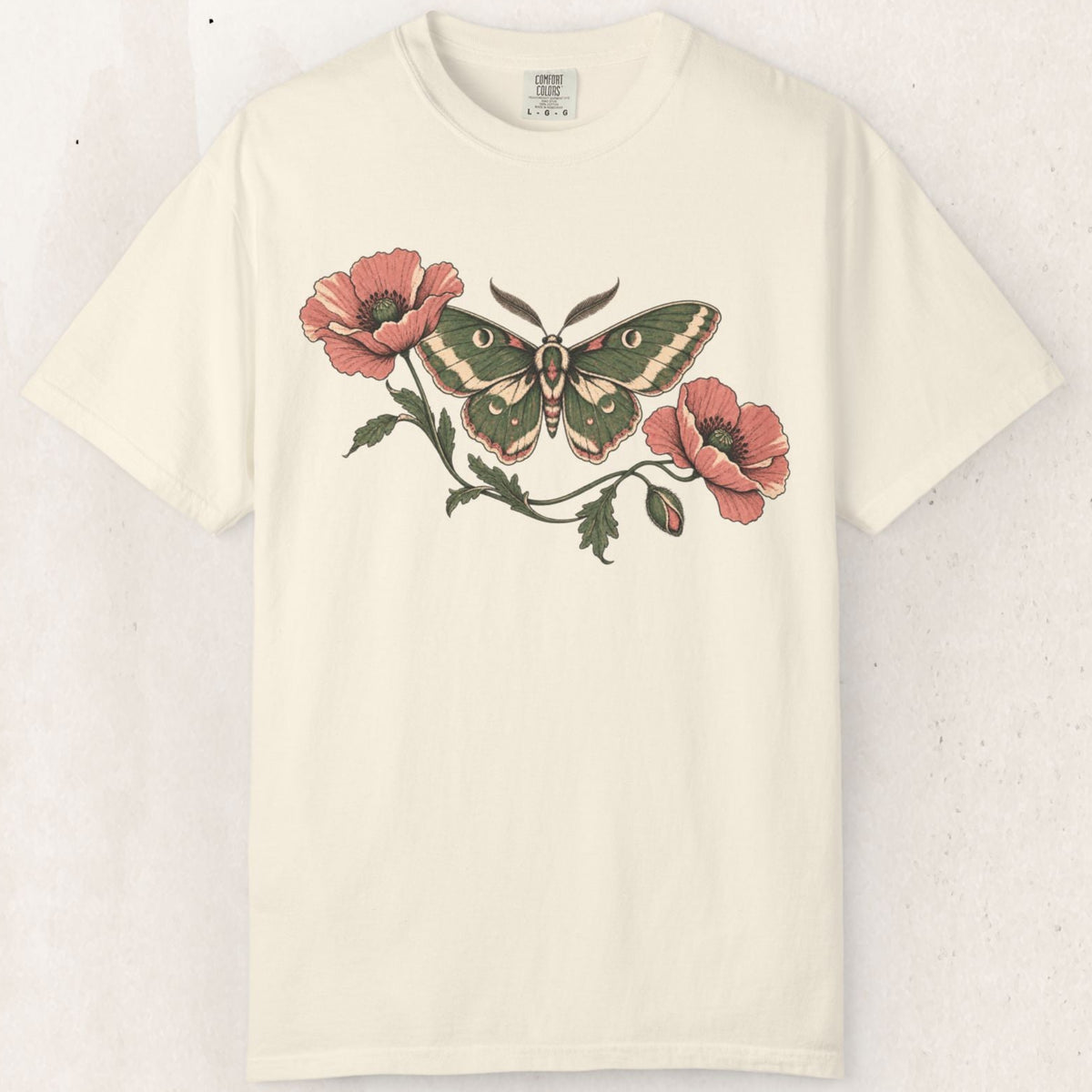 Vintage Moth and Poppy Botanical Tee – Ivory
