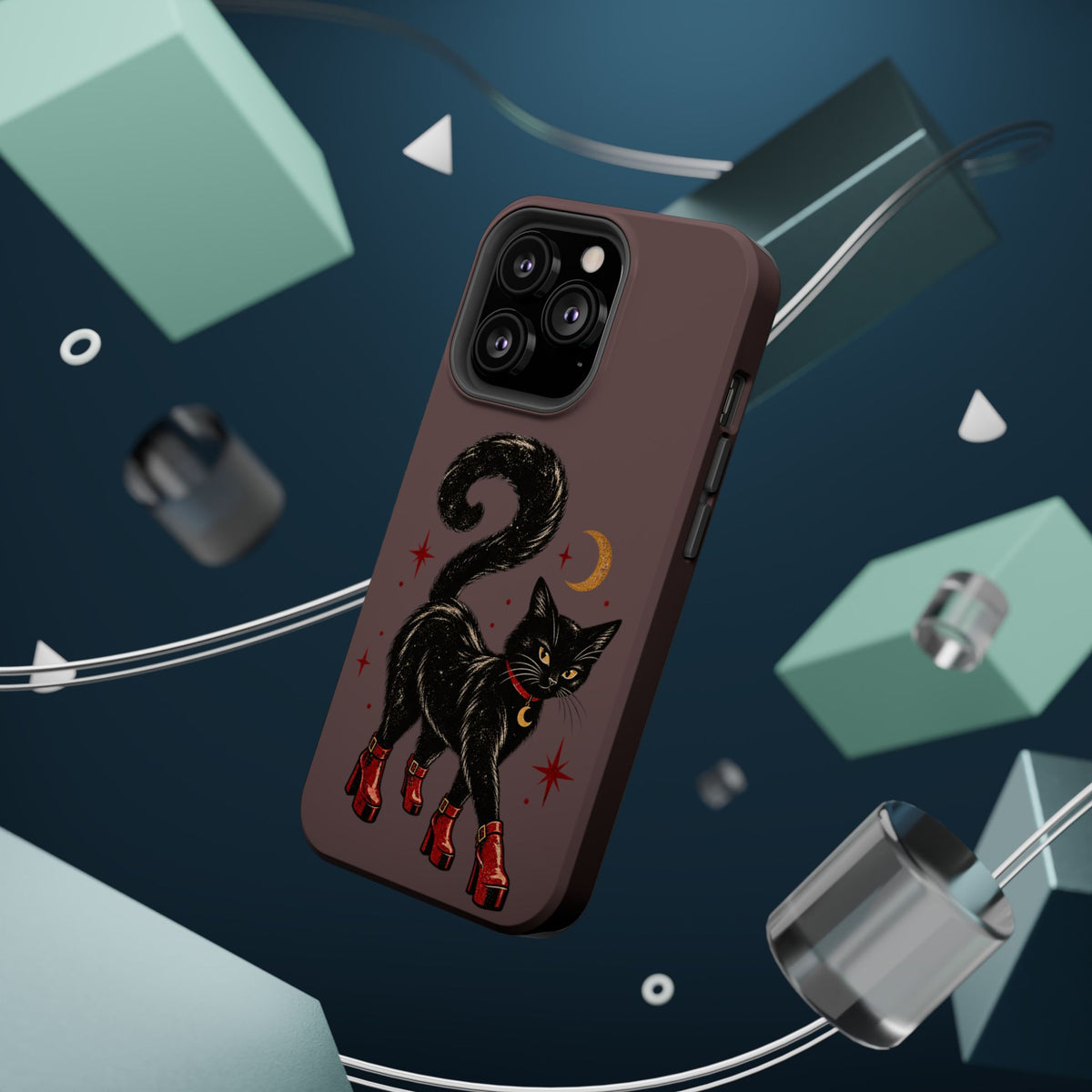 Black Cat in Red Boots MagSafe Phone Case, alternate view