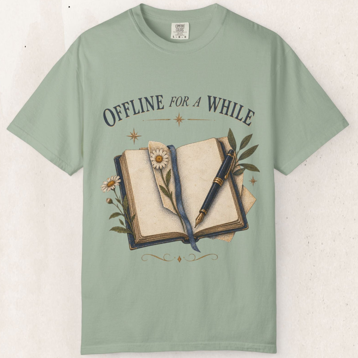 Offline for a While Tee – Journal Graphic Bookish Shirt – Bay