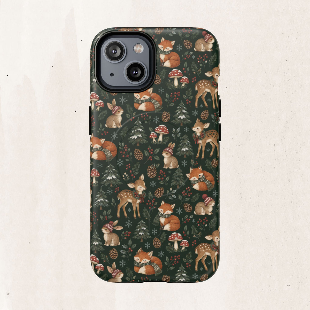 Magnetic Phone Case — Woodland Fox & Deer Holiday Pattern