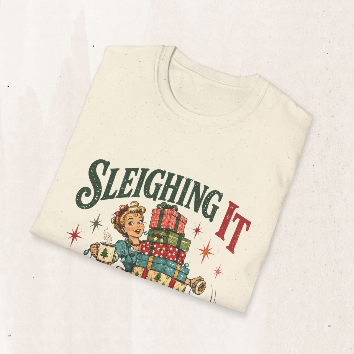 Vintage Christmas "Sleighing It" Graphic Tee Printify