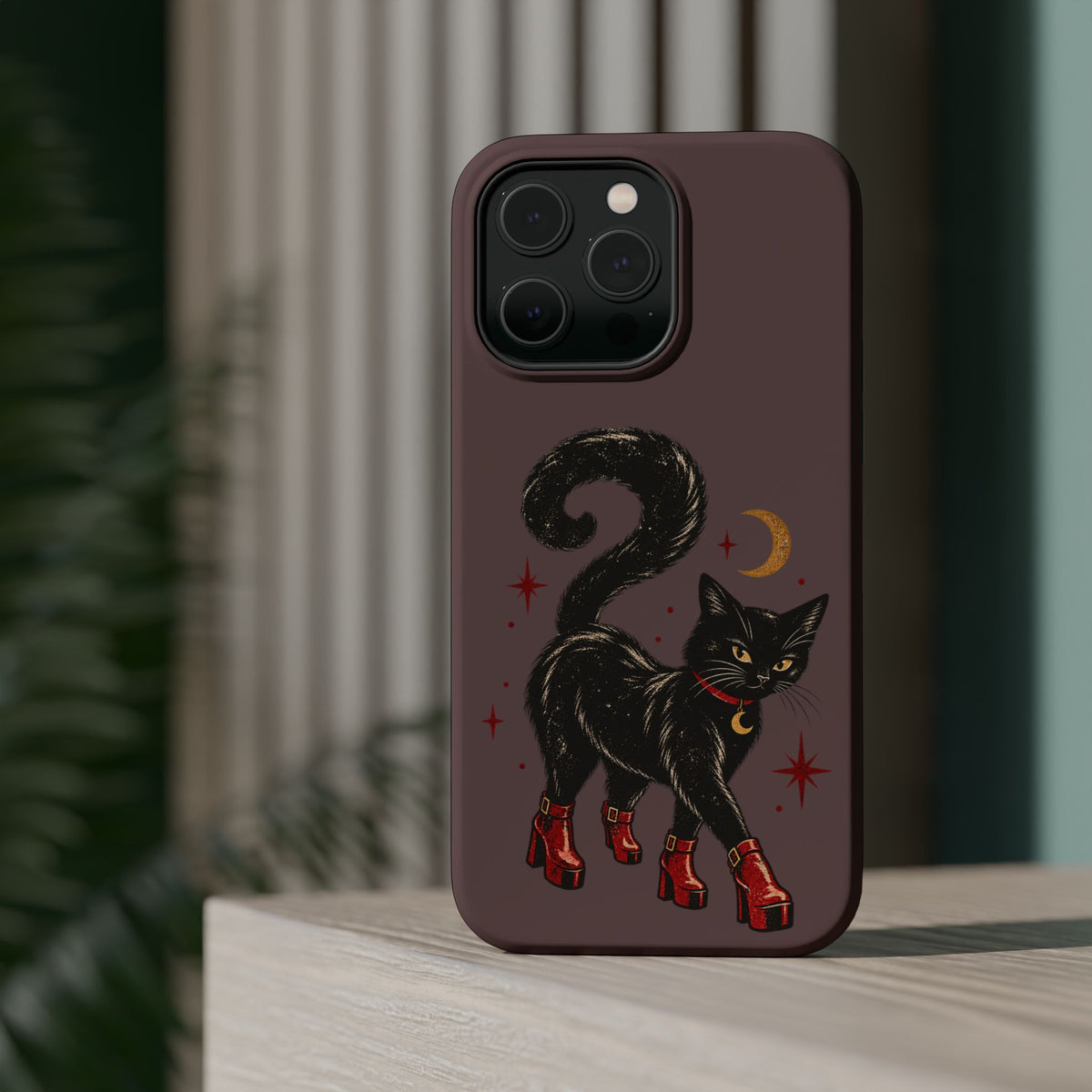 Black Cat in Red Boots MagSafe Phone Case, alternate view