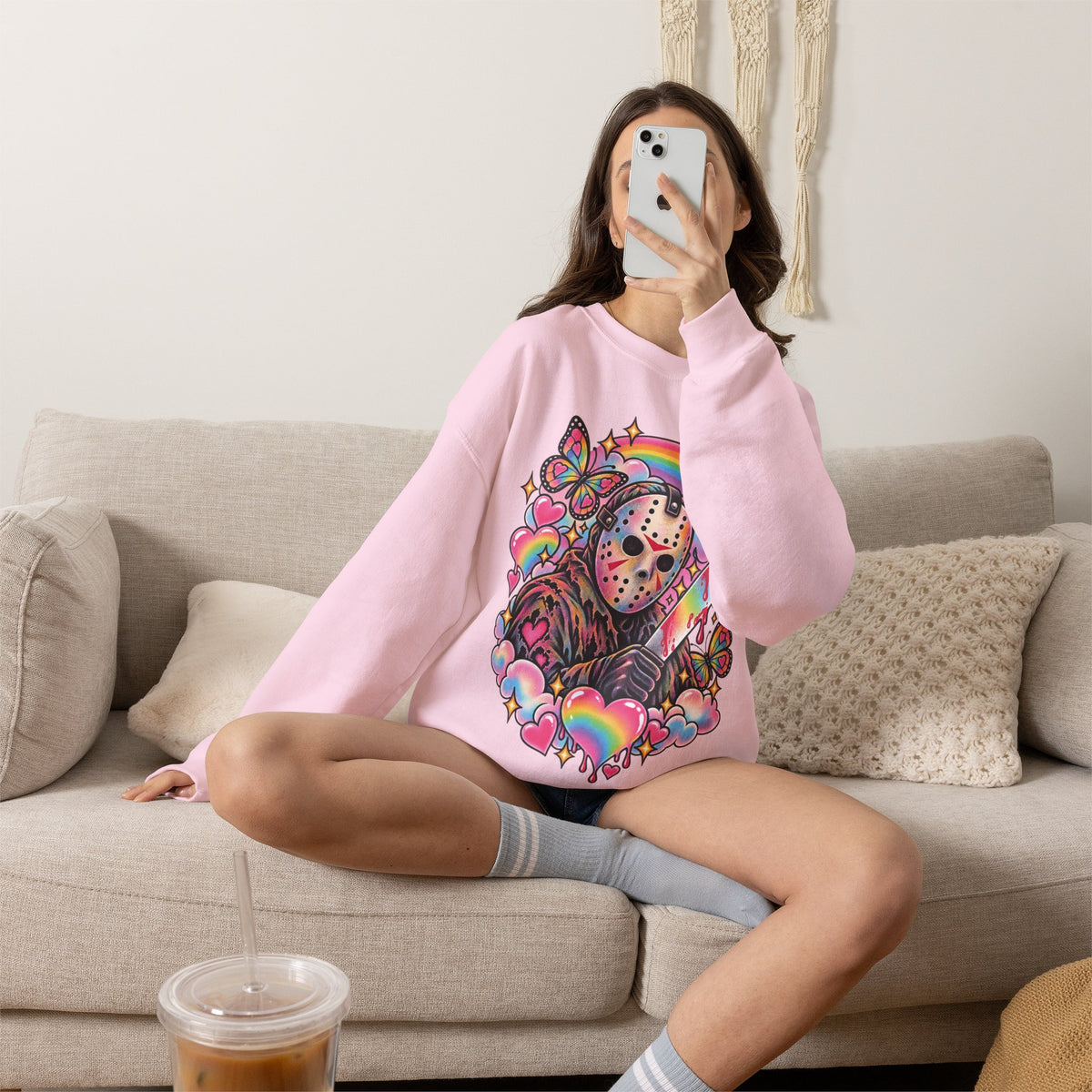 Jason Mask Rainbow Horror Crewneck Sweatshirt