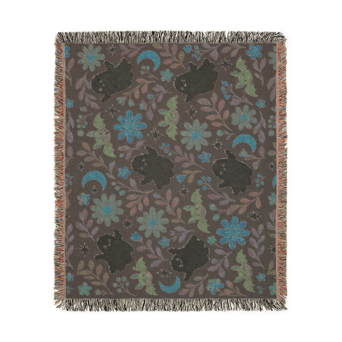 Spooky Ghosts and Floral Moon Woven Blanket Printify