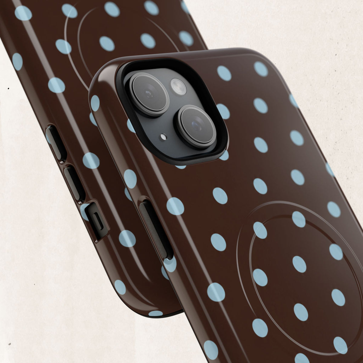 Polka Dot Magnetic Tough Phone Case — Brown with Light Blue Dots
