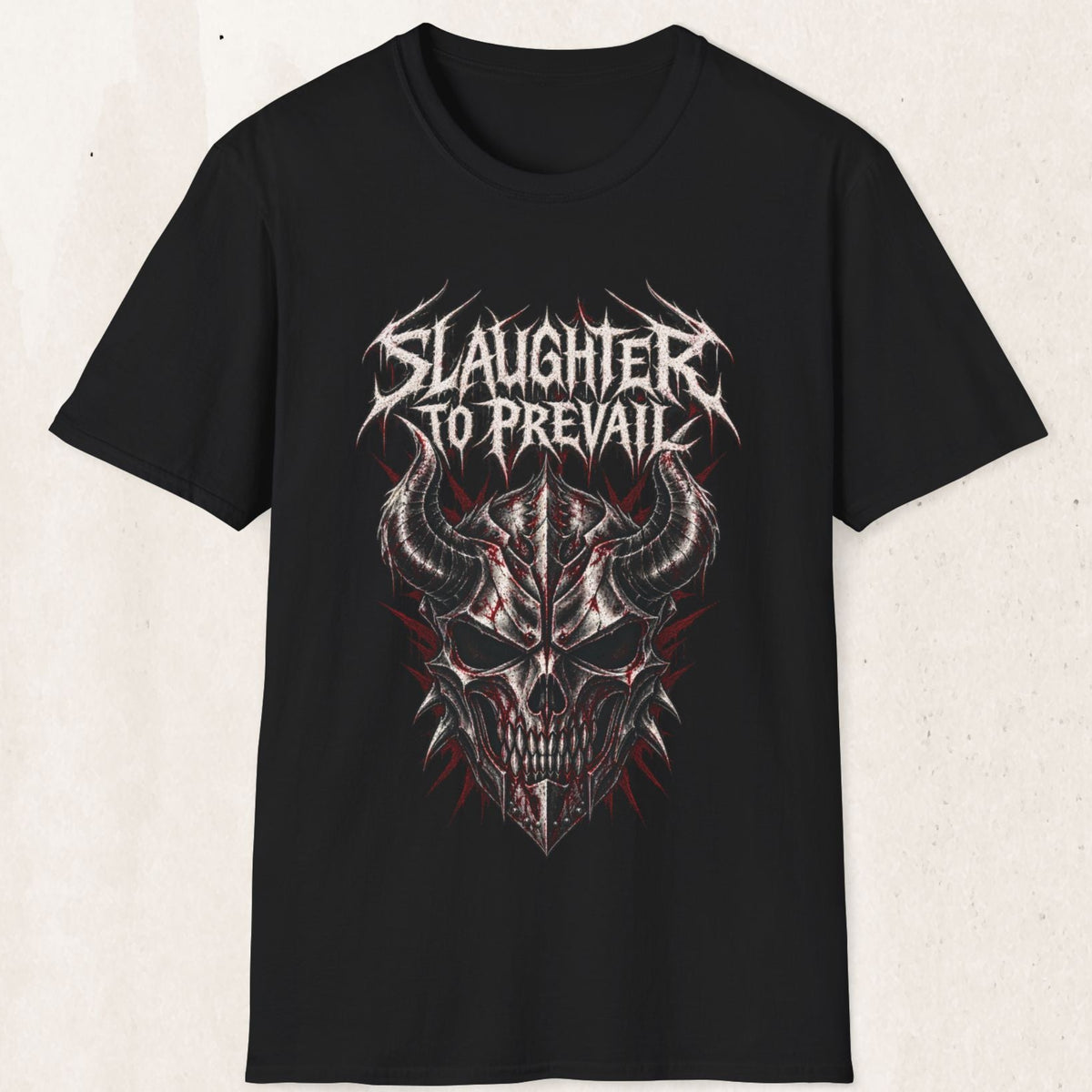 Slaughter To Prevail Distressed Band Tee – Horned Skull Metal Shirt – Black