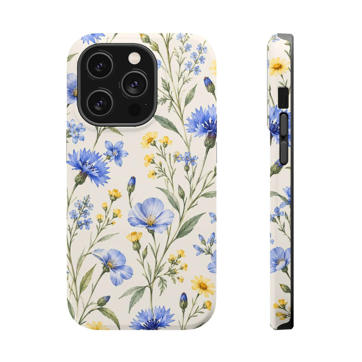 Floral Blue Cornflower Tough Magnetic Phone Case, alternate view
