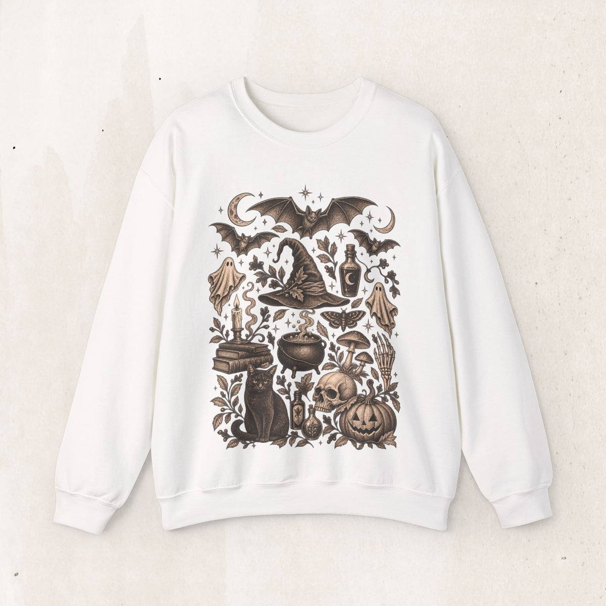 Spooky Witch, Cauldron & Pumpkin Graphic Sweatshirt