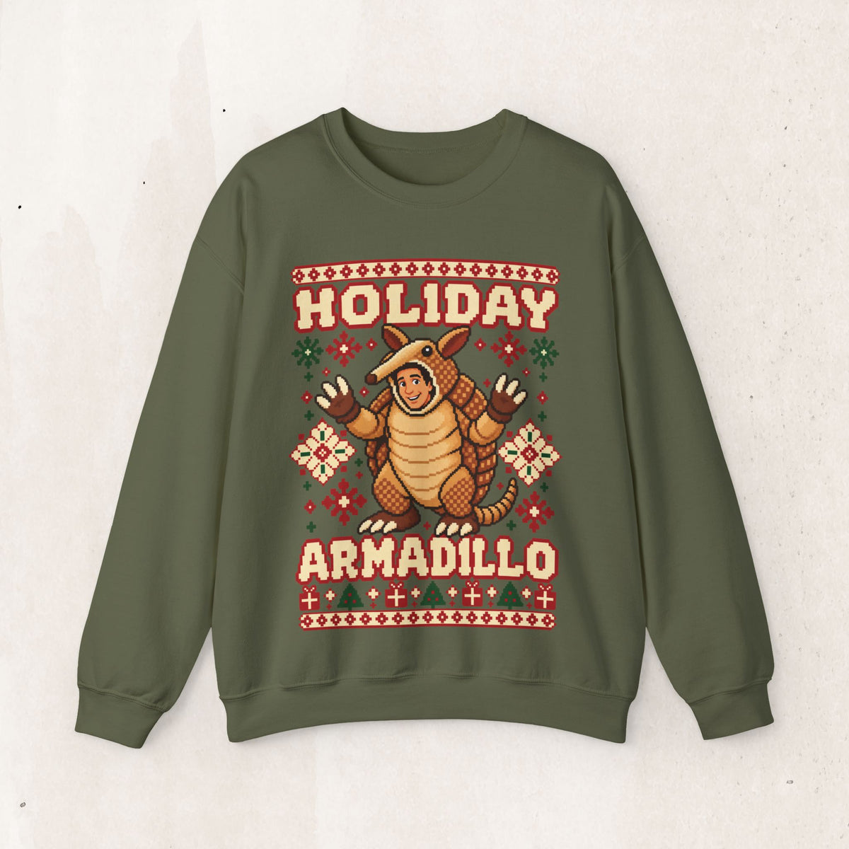 Holiday Armadillo Christmas Crewneck Sweatshirt – Military Green