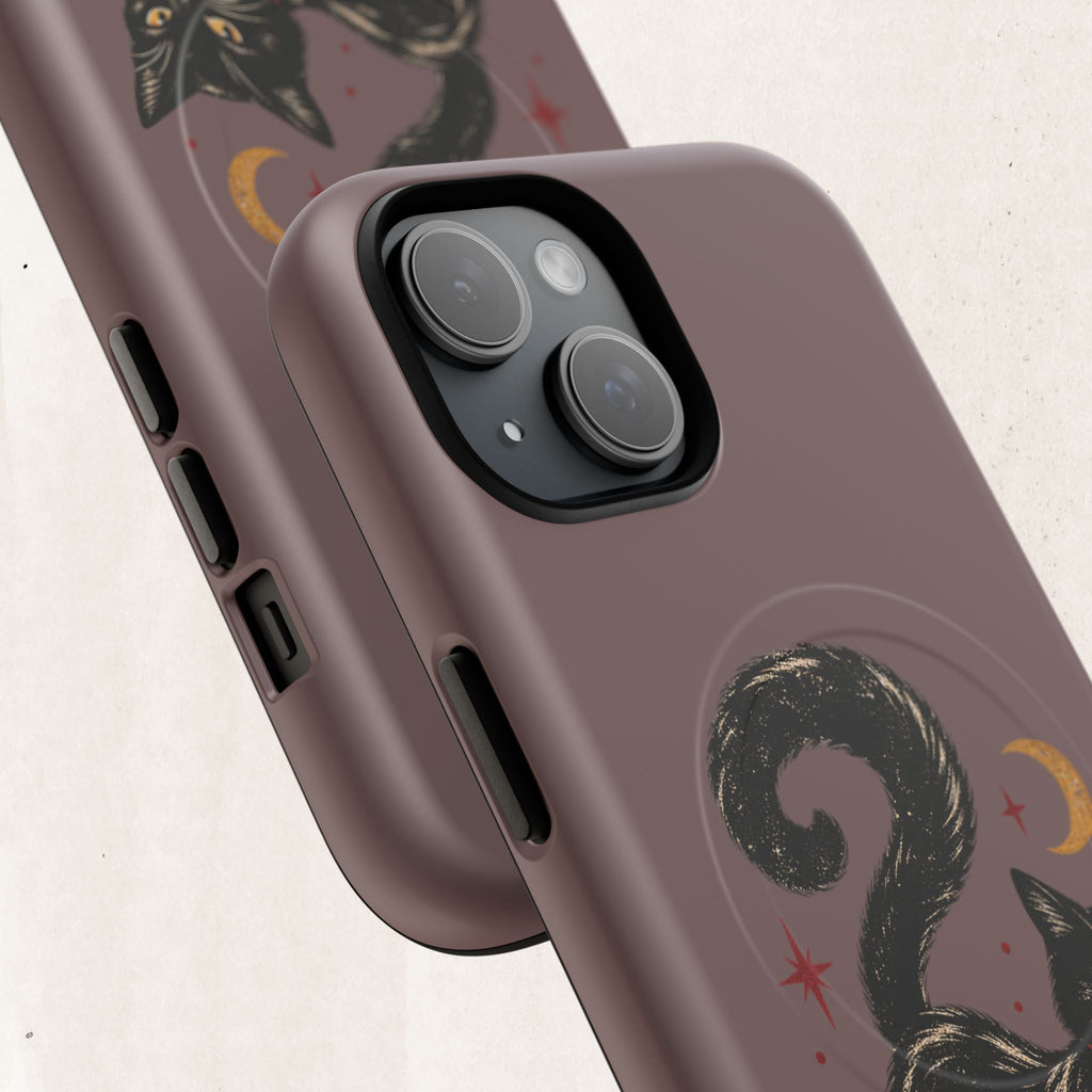 Magnetic Phone Case — Black Cat in Red Boots Design