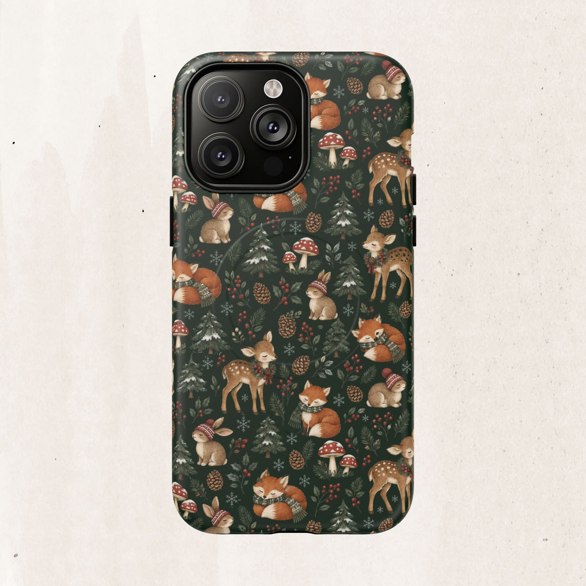 Magnetic Phone Case — Woodland Fox & Deer Holiday Pattern