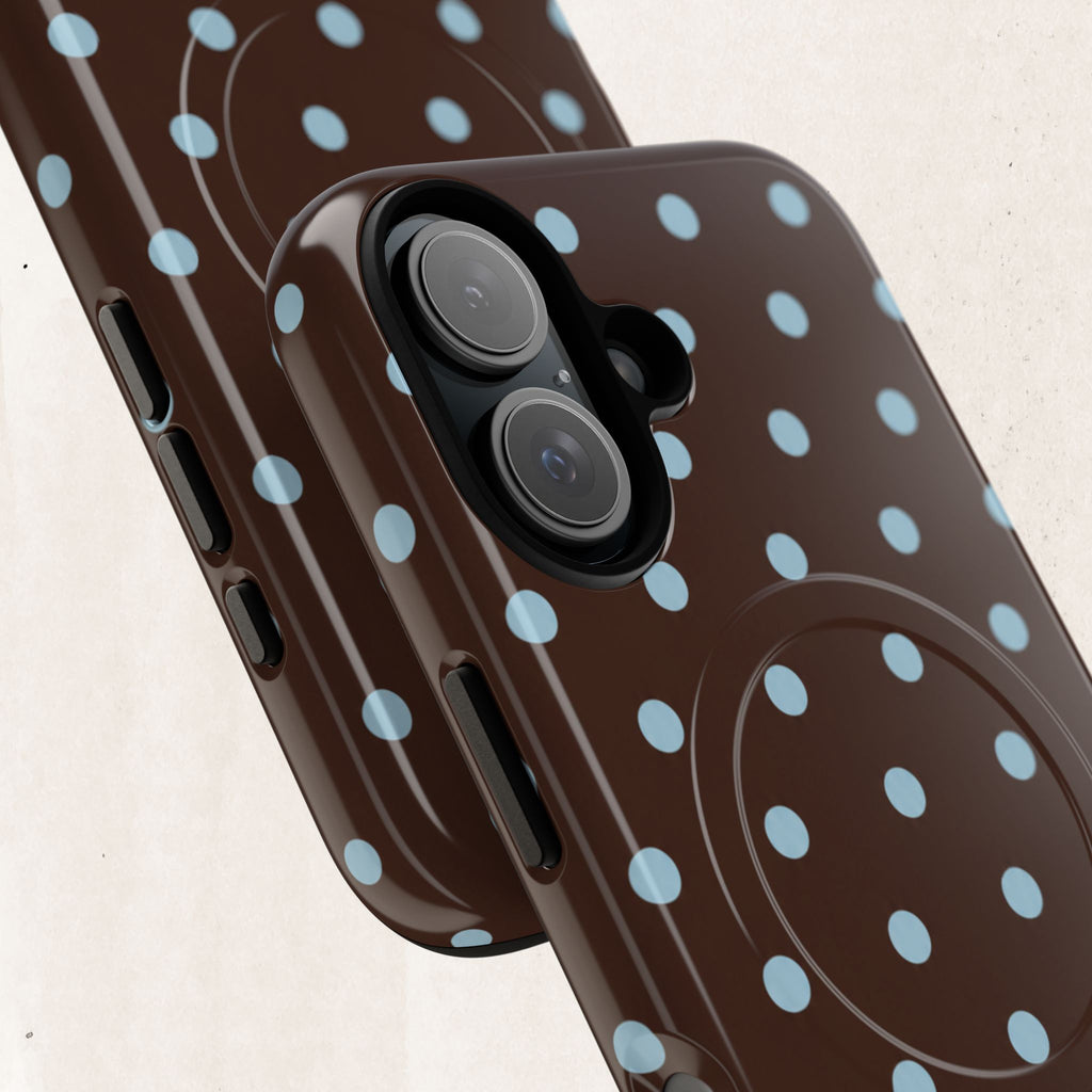Polka Dot Magnetic Tough Phone Case — Brown with Light Blue Dots