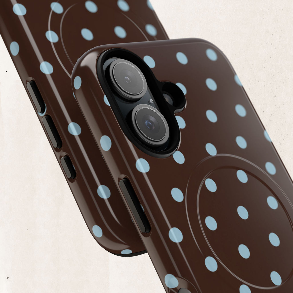 Polka Dot Magnetic Tough Phone Case — Brown with Light Blue Dots