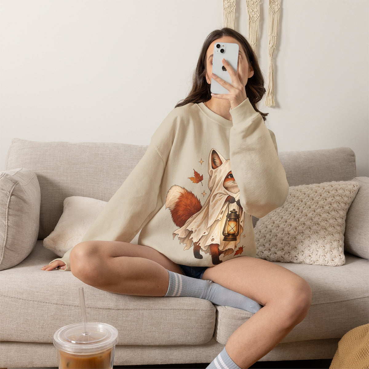 Autumn Lantern Fox Crewneck Sweatshirt
