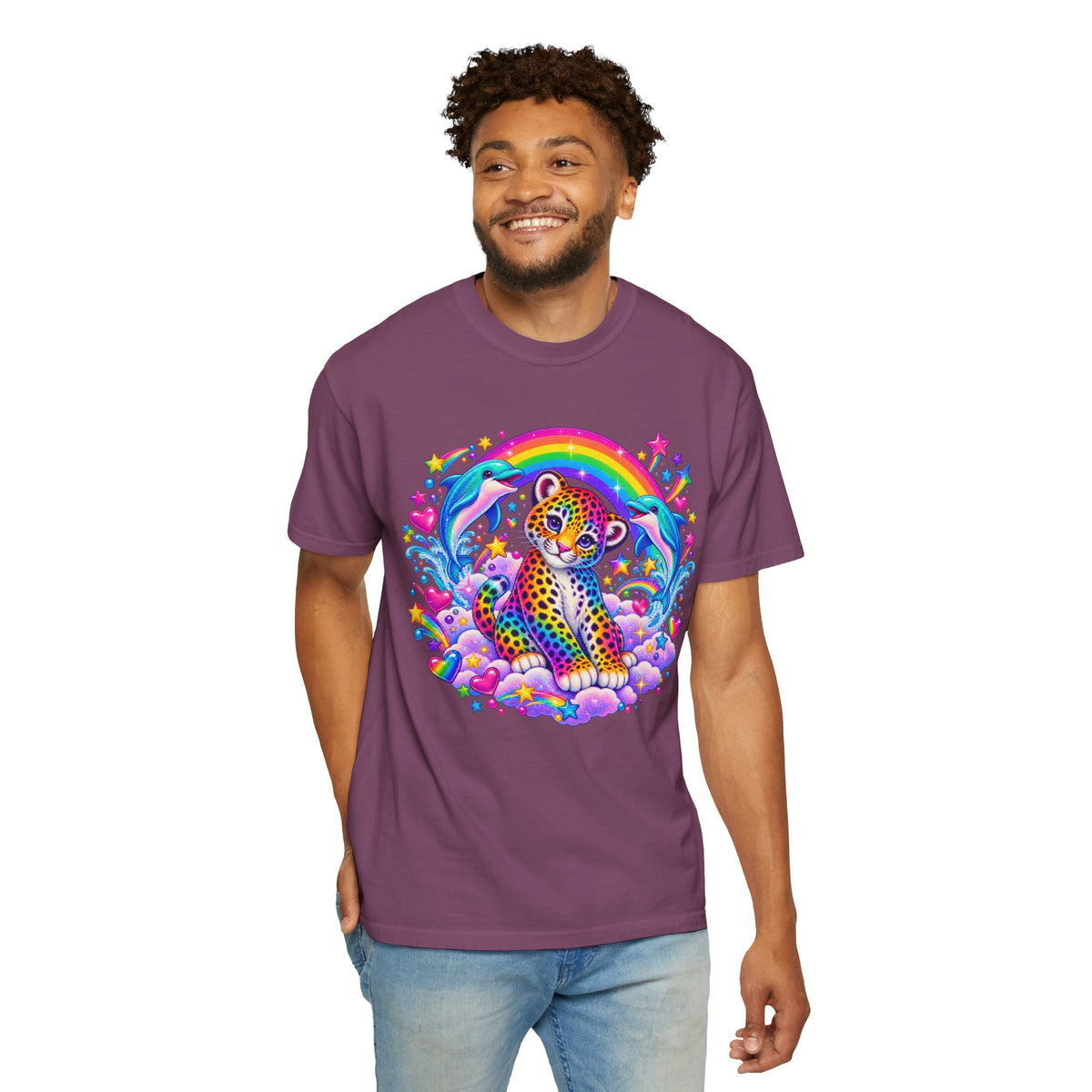 Lisa Frank Inspired Leopard Rainbow Tee