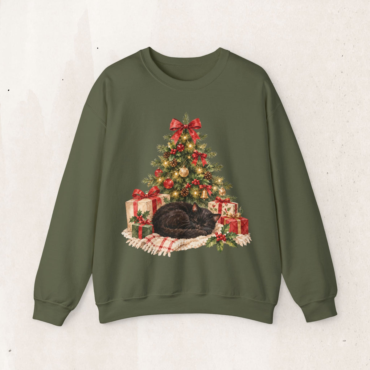 Christmas Tree Cat Sweatshirt, Cat Christmas Crewneck