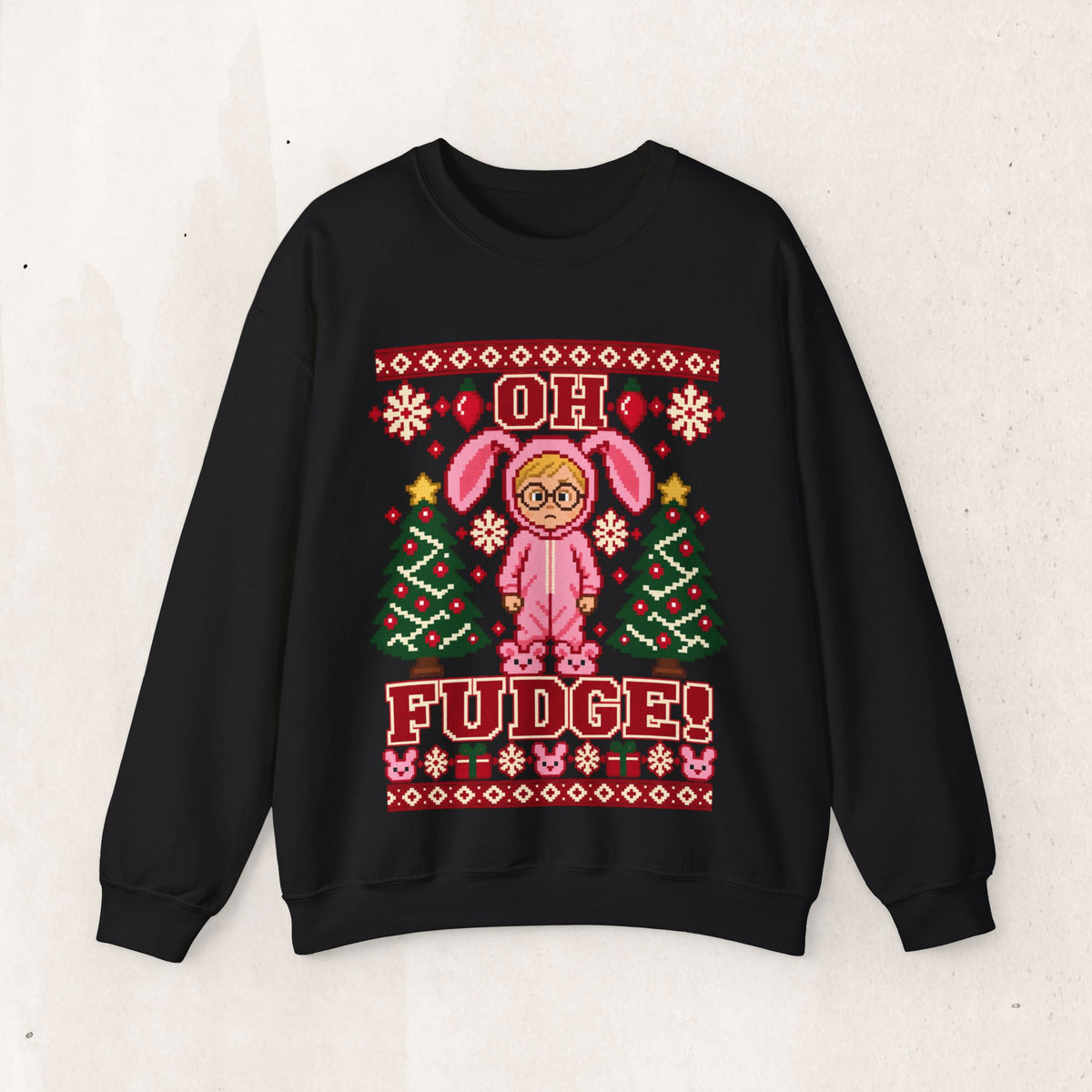 Oh Fudge A Christmas Story Sweatshirt – Fair Isle Bunny Crew – Black