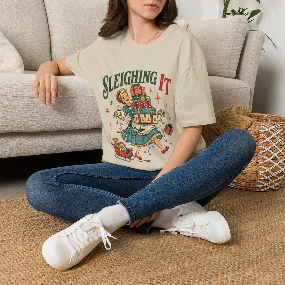 Vintage Christmas "Sleighing It" Graphic Tee