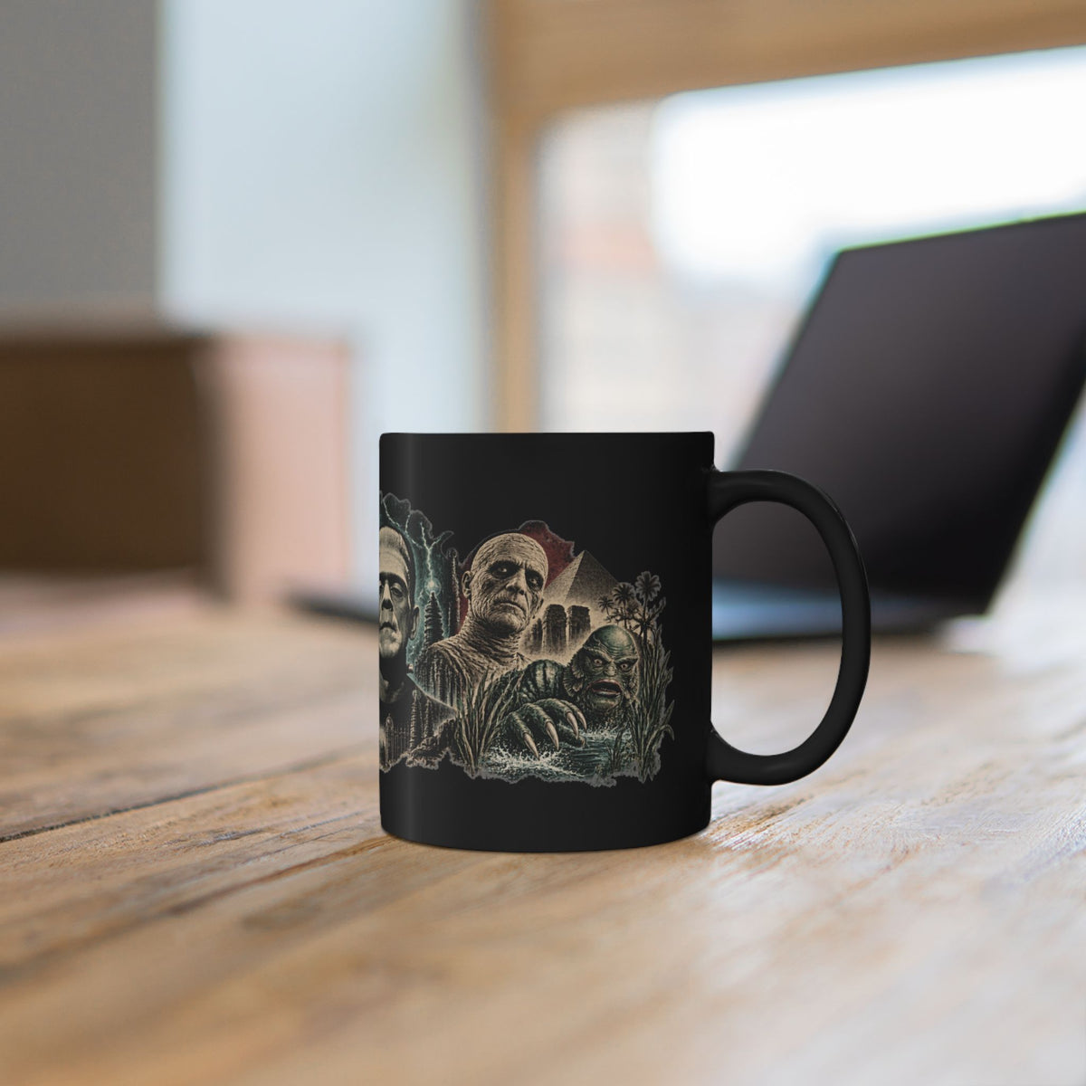 Horror Monsters Mug — Classic Universal Monsters Black Coffee Cup (11oz/15oz)