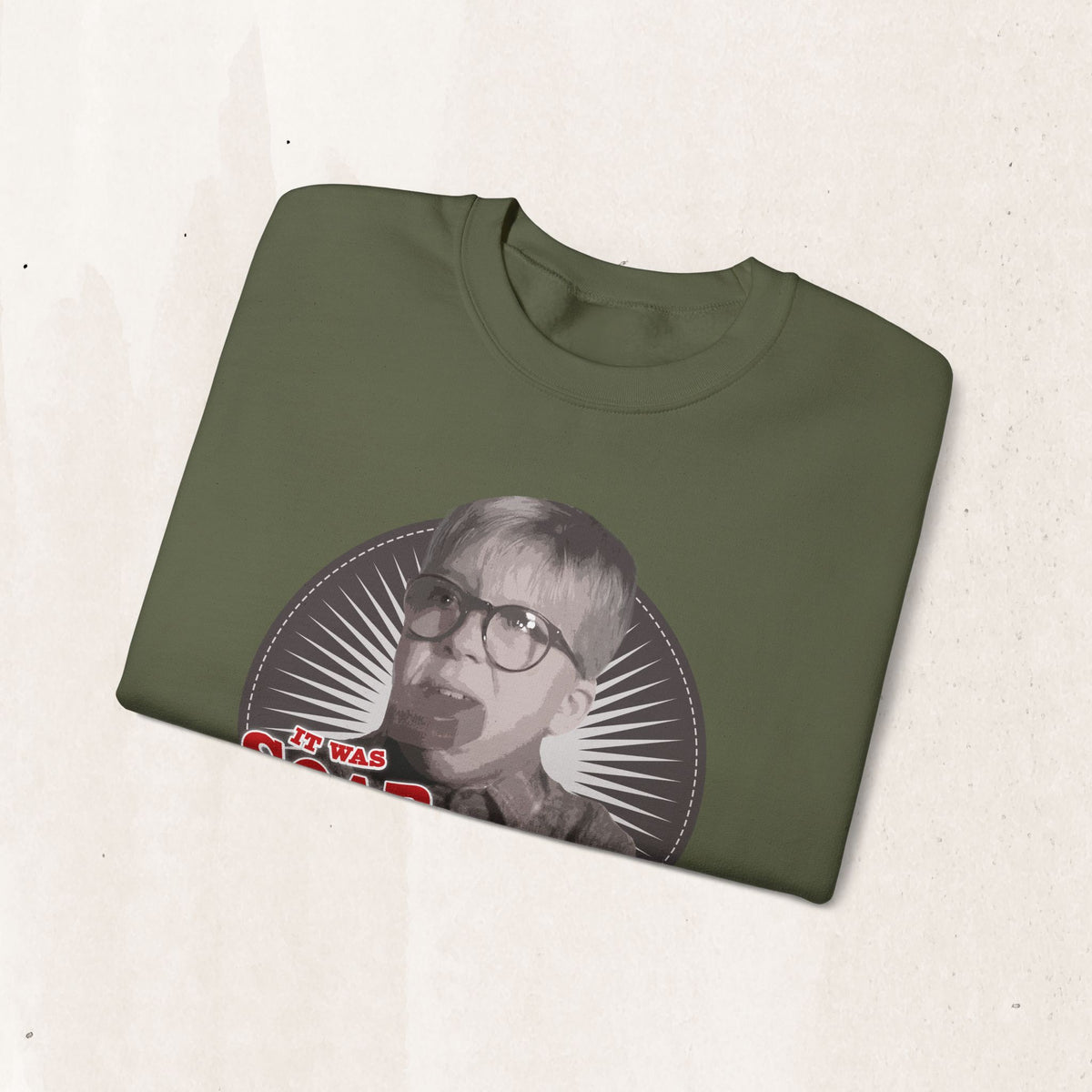 A Christmas Story Soap Poisoning Funny Crewneck Sweatshirt in Red, alternate view