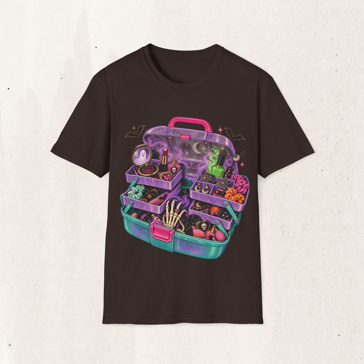 Witchy Makeup Case T‑Shirt — Spooky CABOODLE Kit Graphic Tee