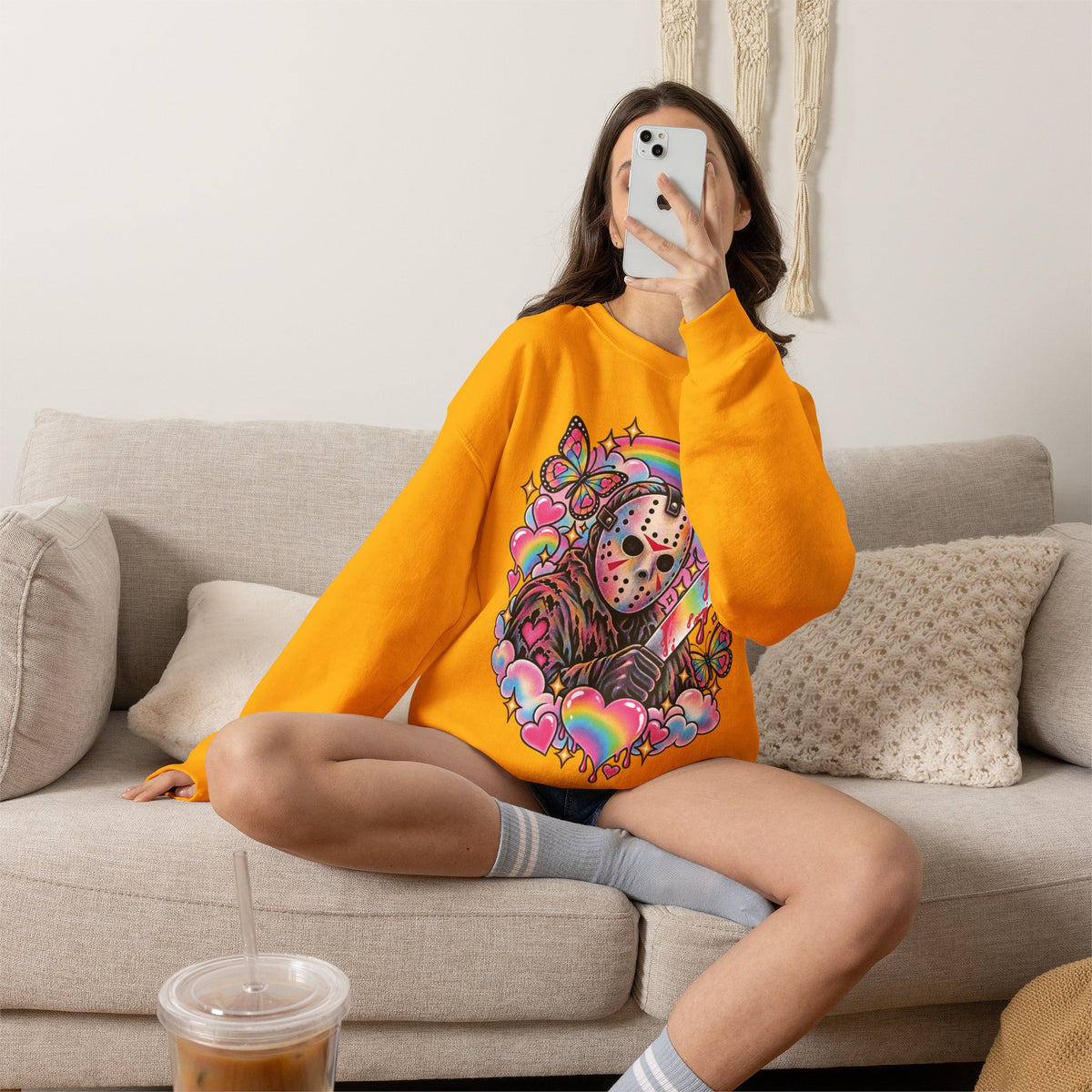 Jason Mask Rainbow Horror Crewneck Sweatshirt