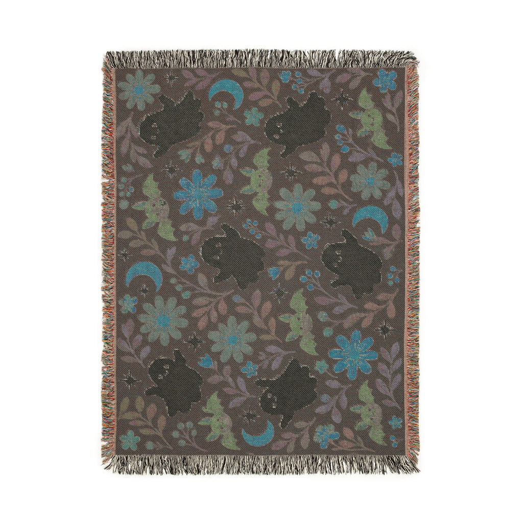 Spooky Ghosts and Floral Moon Woven Blanket Printify