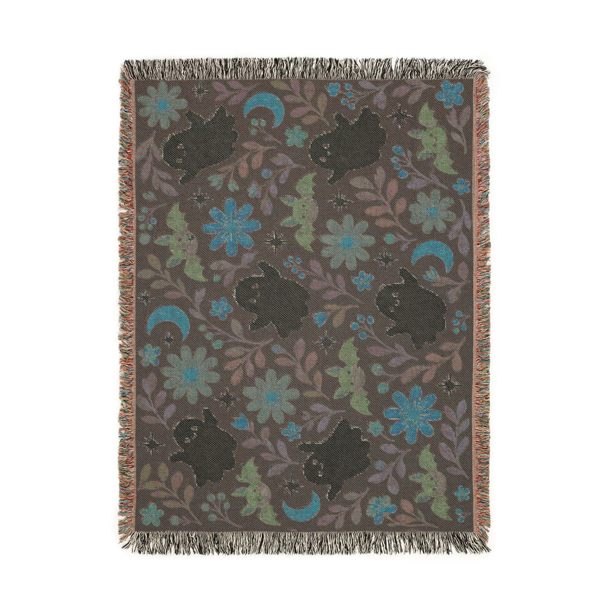 Spooky Ghosts and Floral Moon Woven Blanket Printify