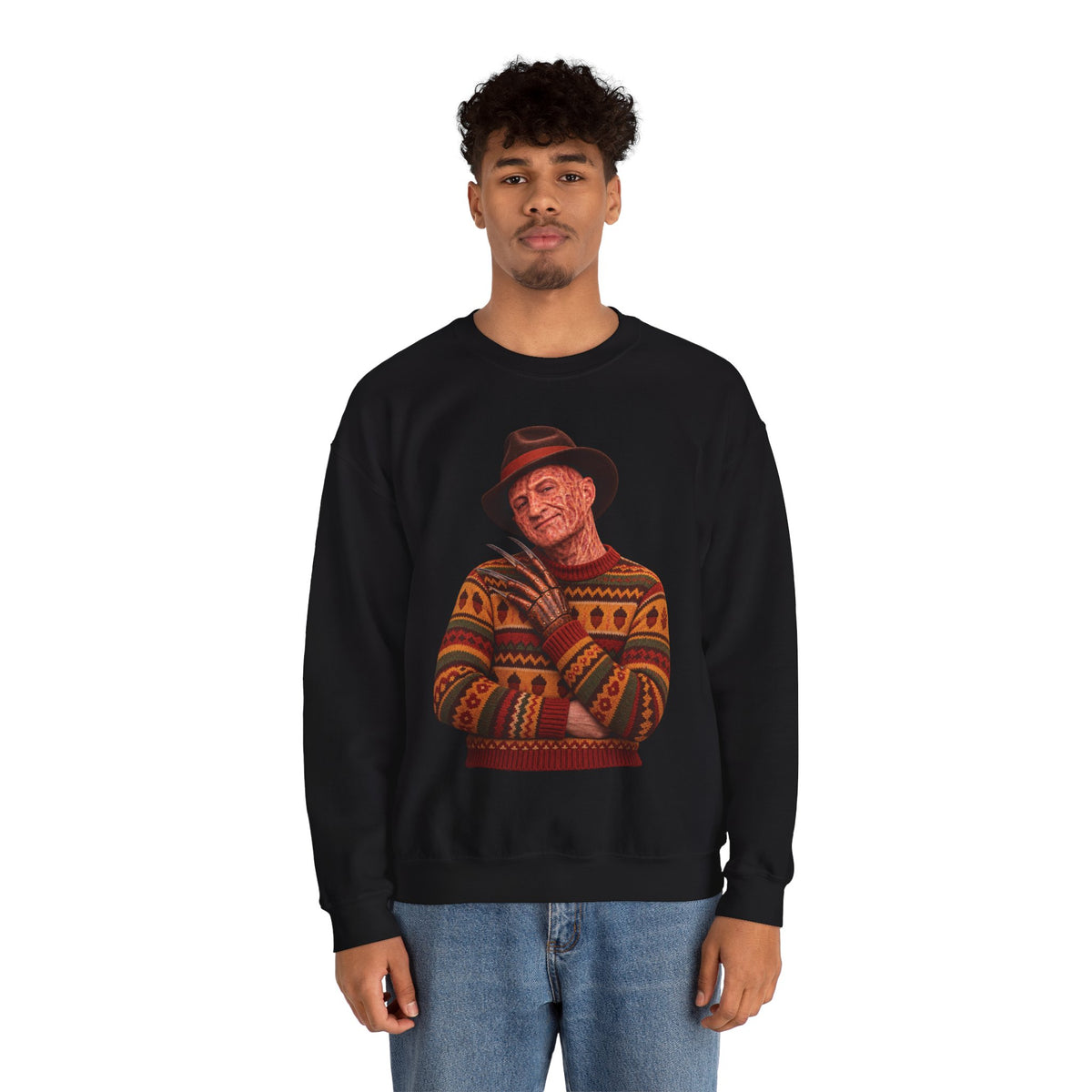 Freddy Krueger Thanksgiving horror crewneck sweatshirt in black