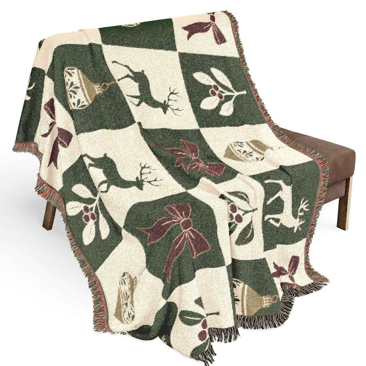 Holiday Reindeer & Ornaments Woven Blanket