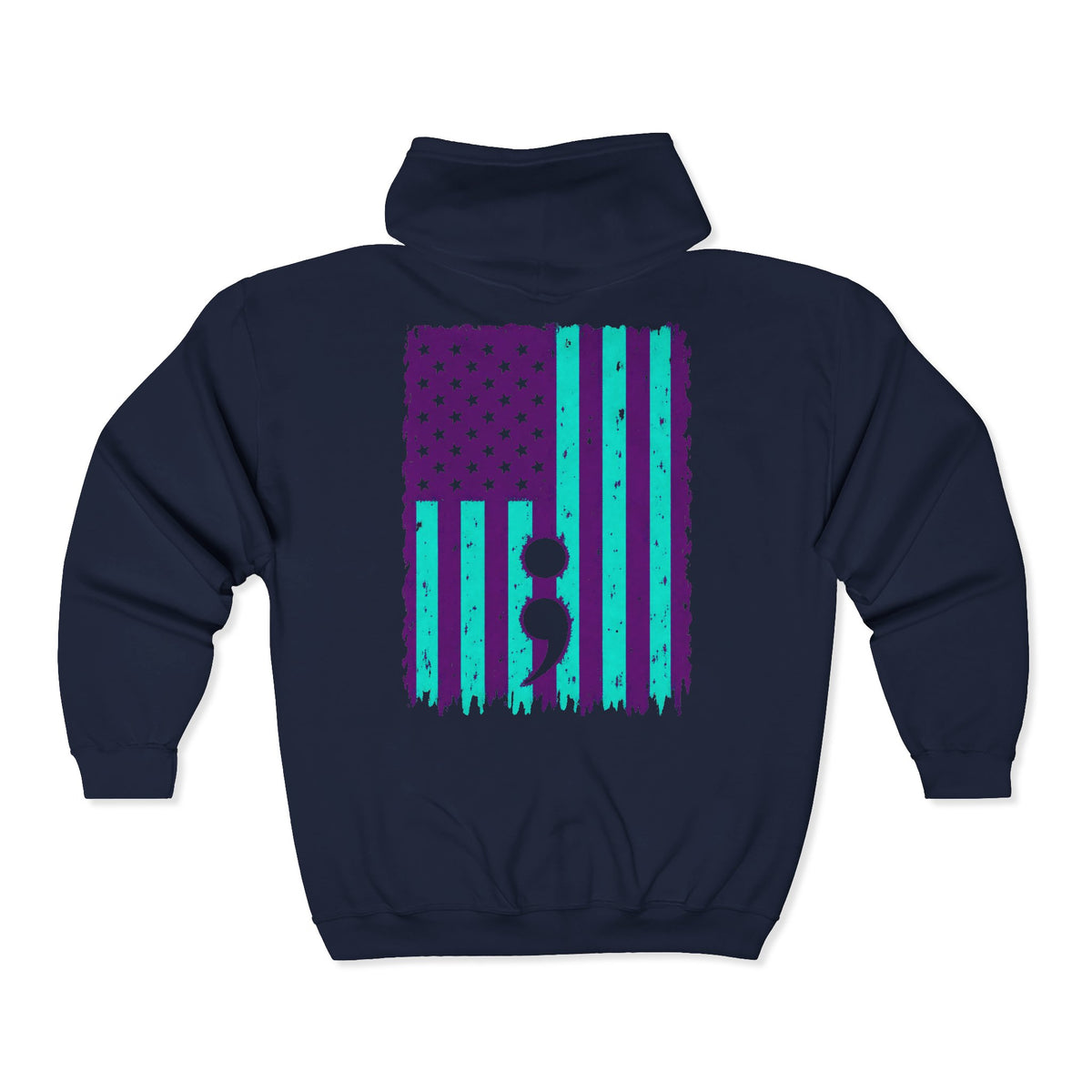 Purple and teal flag semicolon suicide awareness zip up hoodie in navy