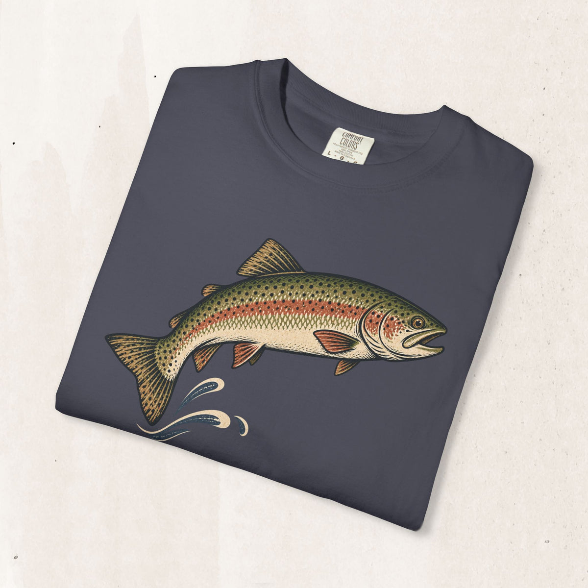 Vintage Leaping Rainbow Trout Tee in Navy, alternate view