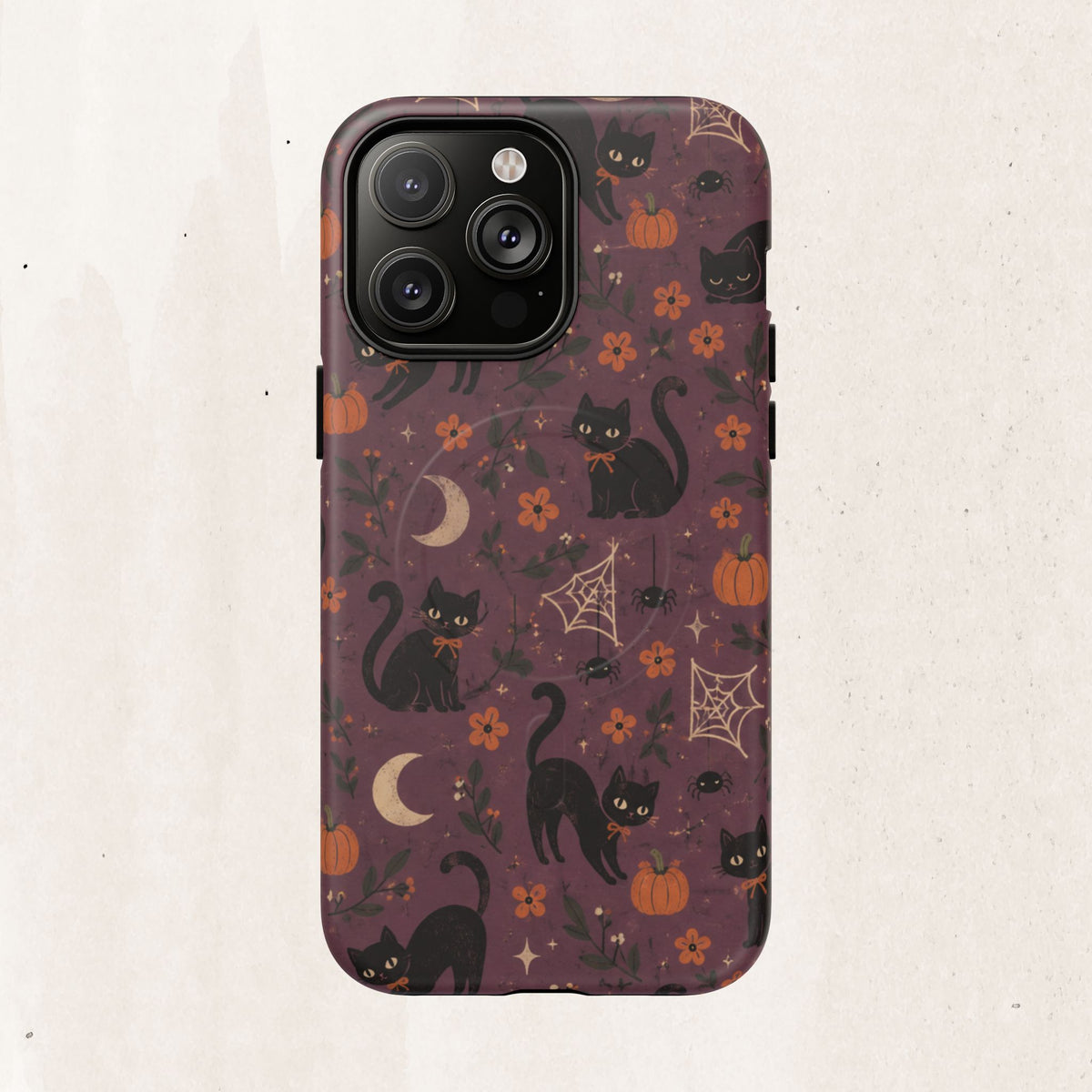 Halloween Black Cat Tough Magnetic Phone Case — Cute Spooky Pumpkins & Spiderwebs