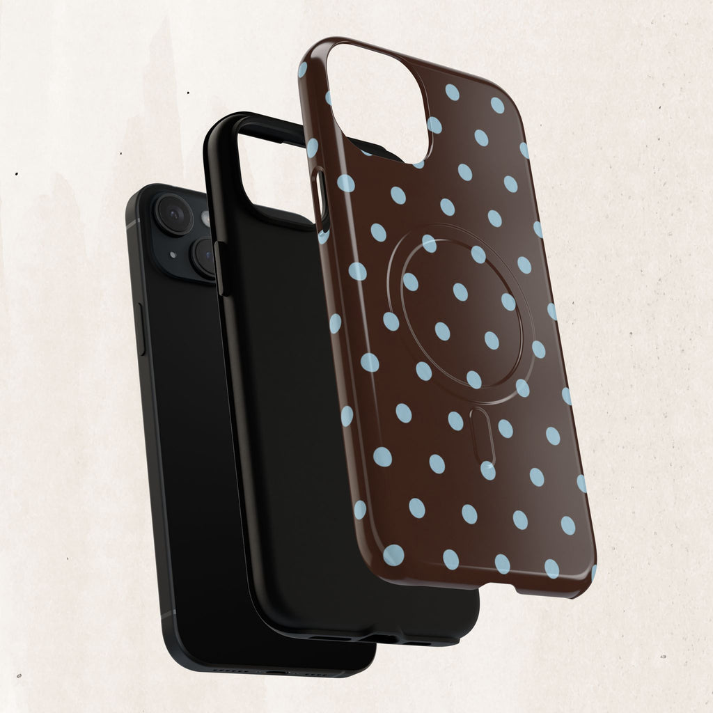 Polka Dot Magnetic Tough Phone Case — Brown with Light Blue Dots