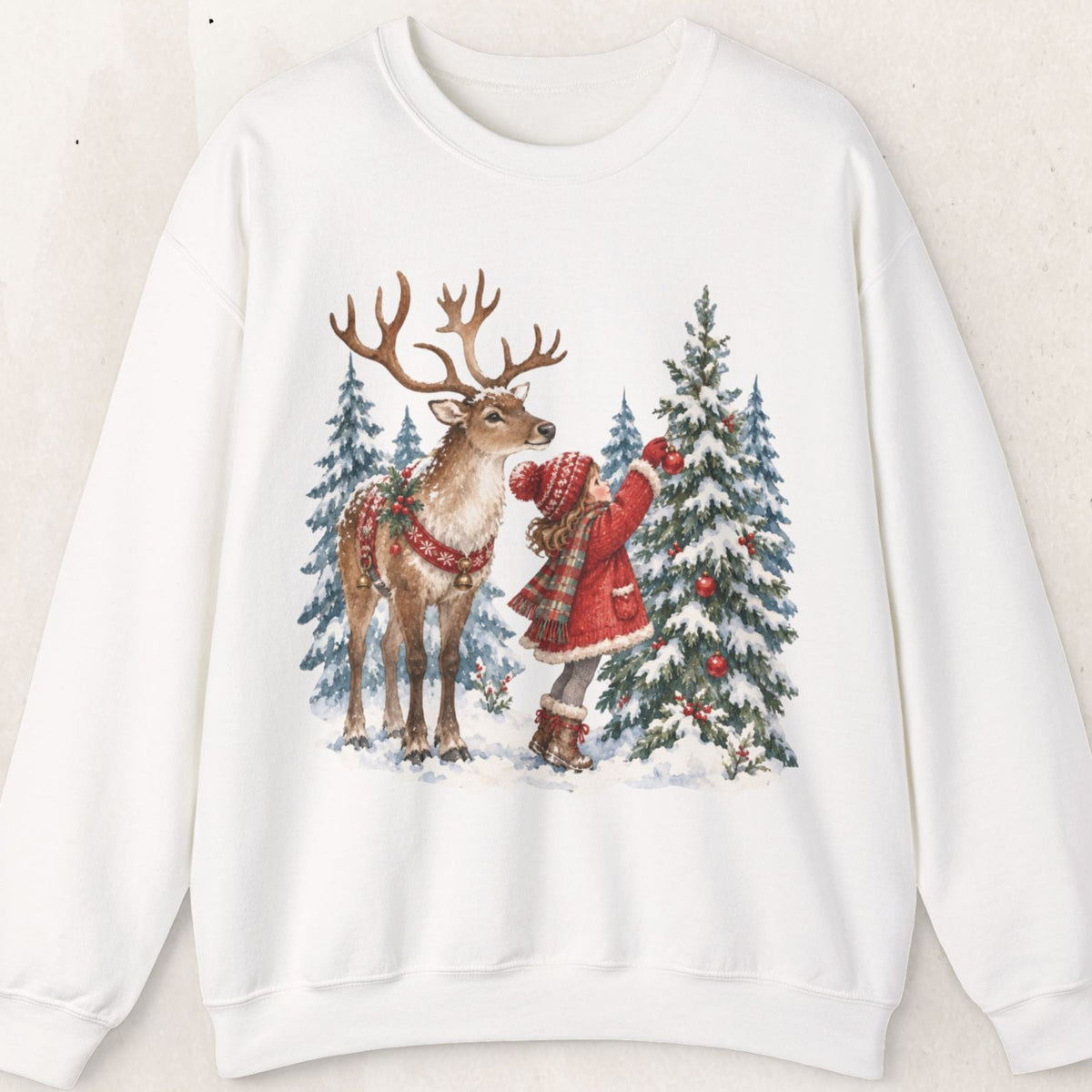 Christmas Reindeer and Gnome Sweatshirt, Woodland Reindeer Crewneck