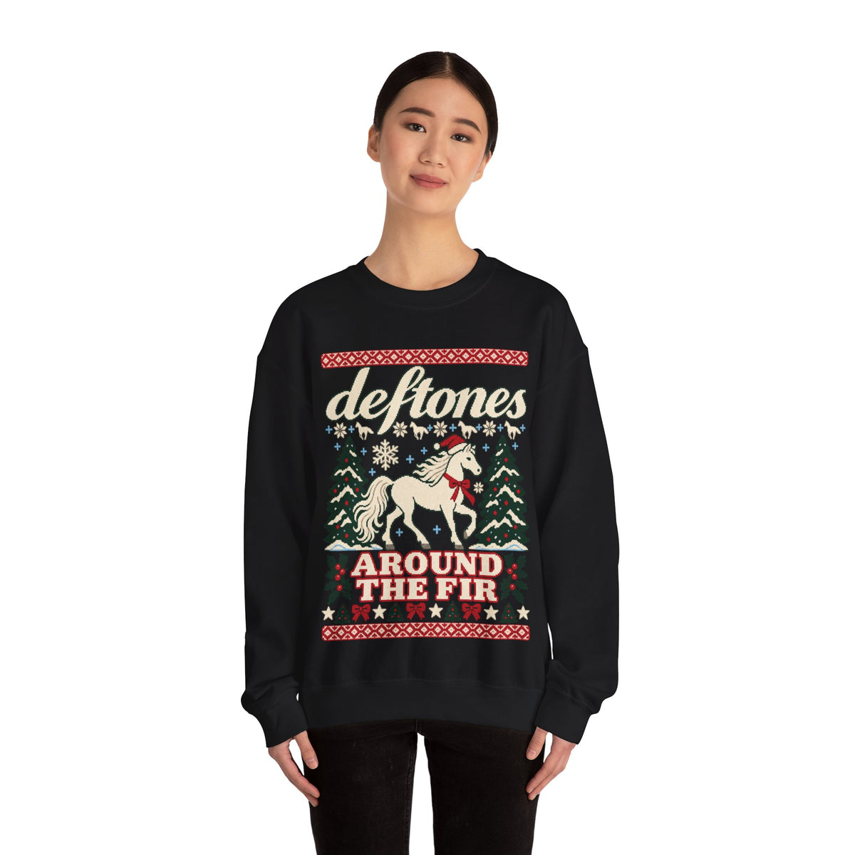 Deftones Around the Fir Christmas Crewneck Sweatshirt in Red, alternate view