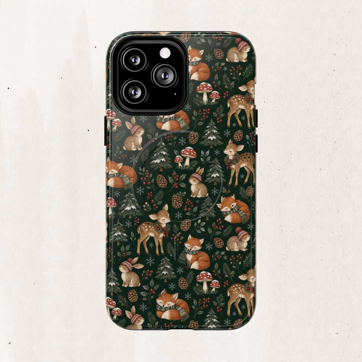 Magnetic Phone Case — Woodland Fox & Deer Holiday Pattern