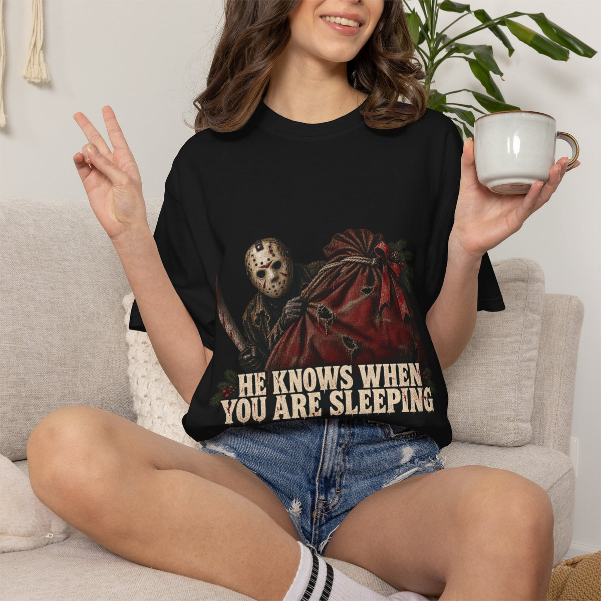 Jason Vorhees "He Knows When You Are Sleeping" Christmas Tee