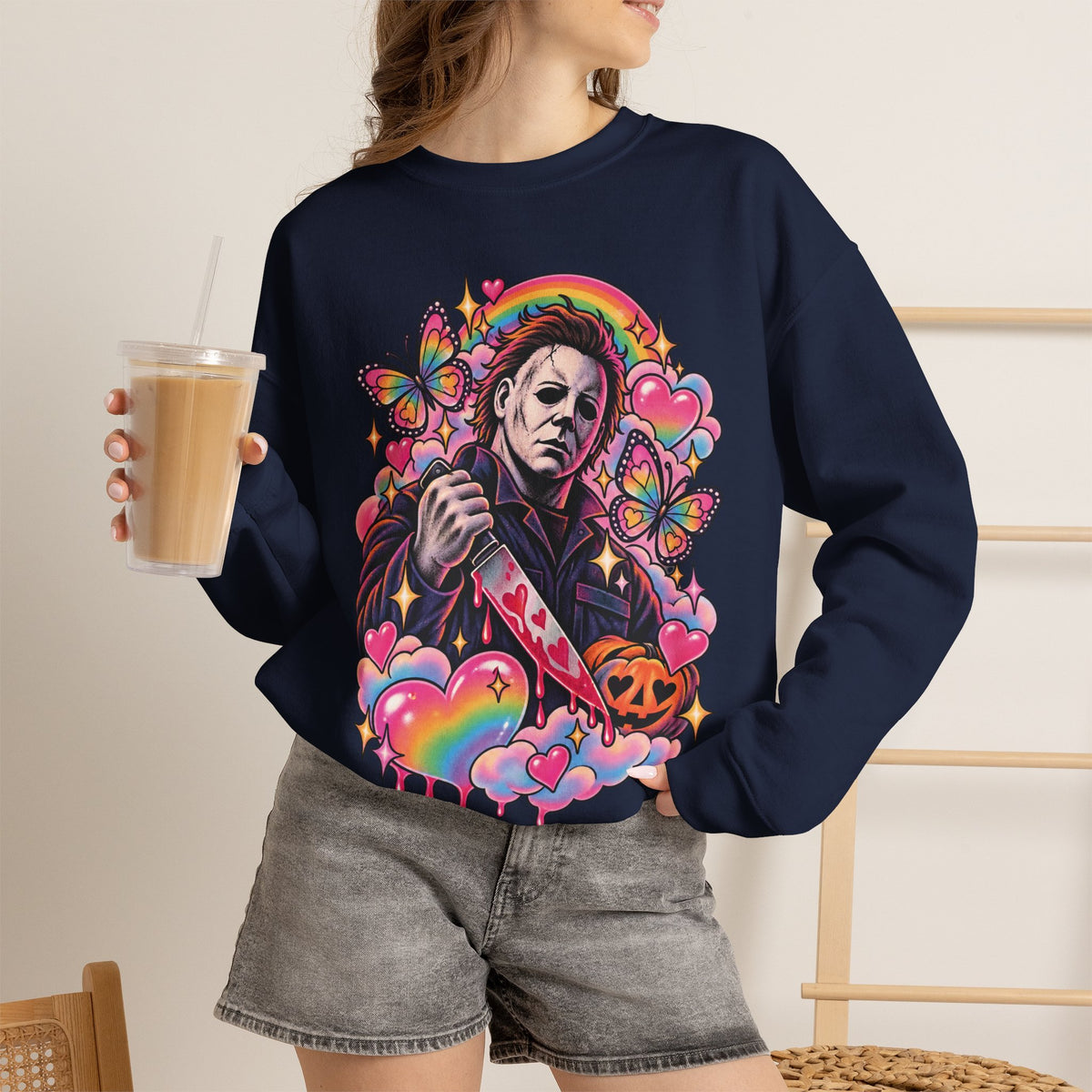 Colorful Michael Myers Horror Heart Crewneck