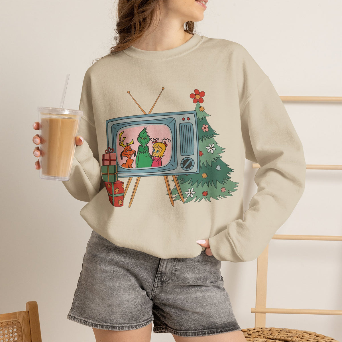 Vintage Christmas TV Sweatshirt, Retro Christmas Crewneck