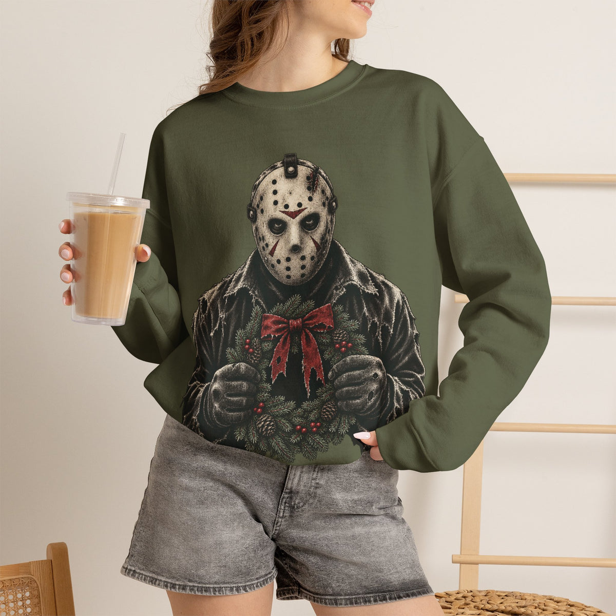 Jason Vorhees Christmas Wreath Crewneck Sweatshirt