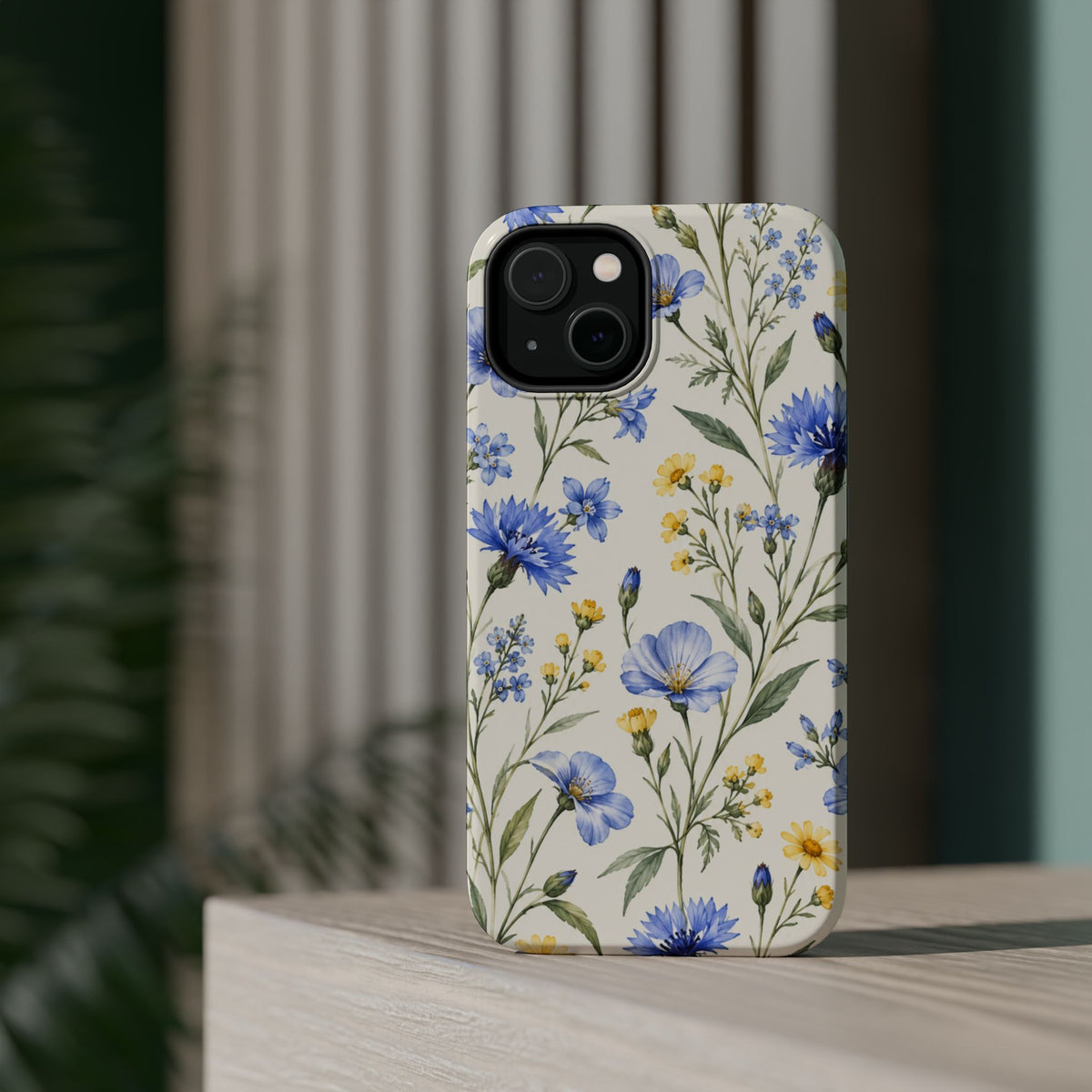 Floral Blue Cornflower Tough Magnetic Phone Case, alternate view