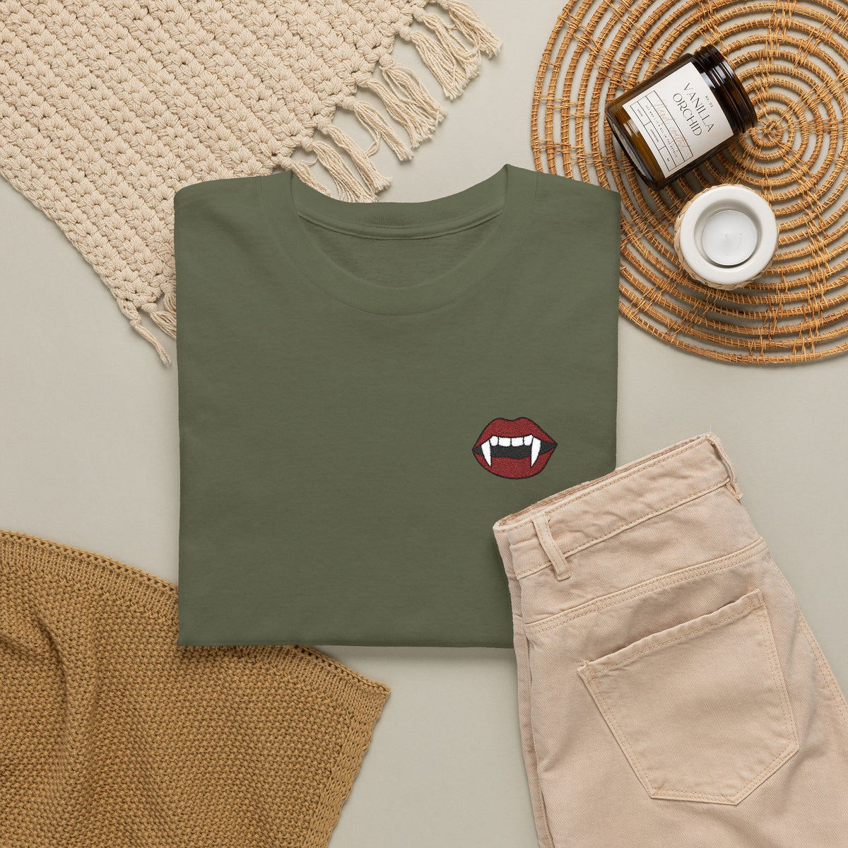 Embroidered Vampire Fangs Tee