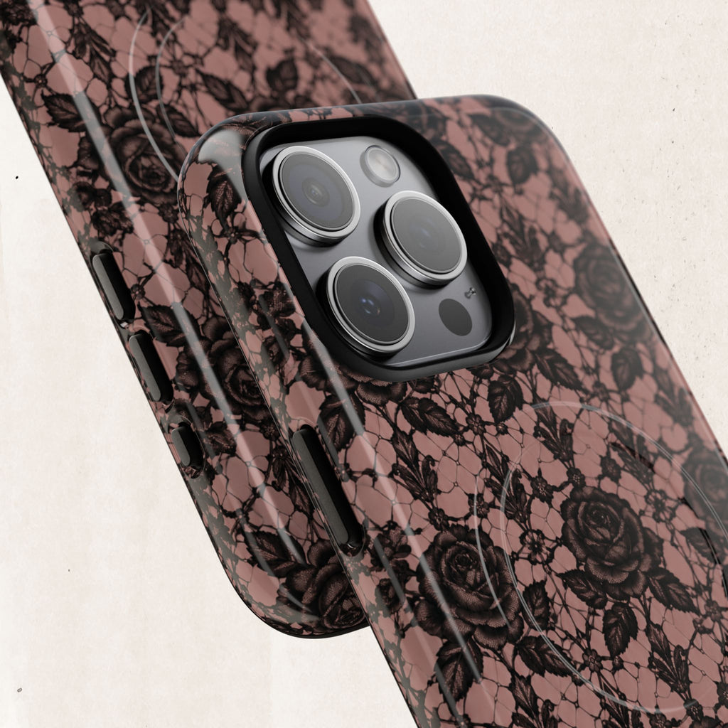 Vintage Black Lace Rose Pattern Phone Case