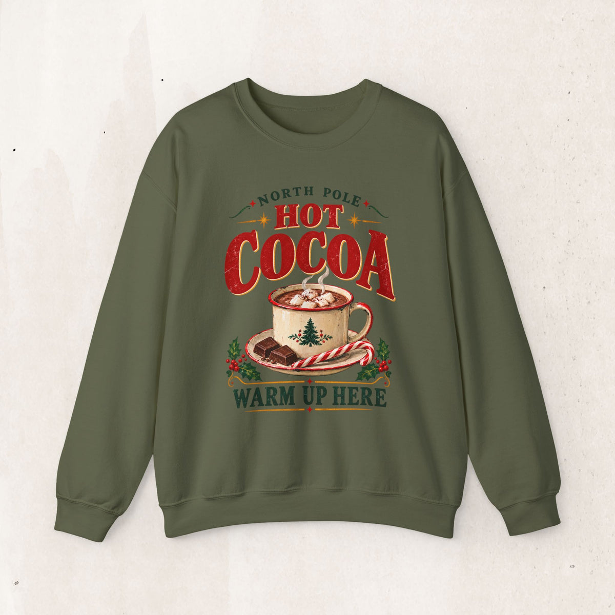 North Pole Hot Cocoa Warm Up Here Christmas sweatshirt